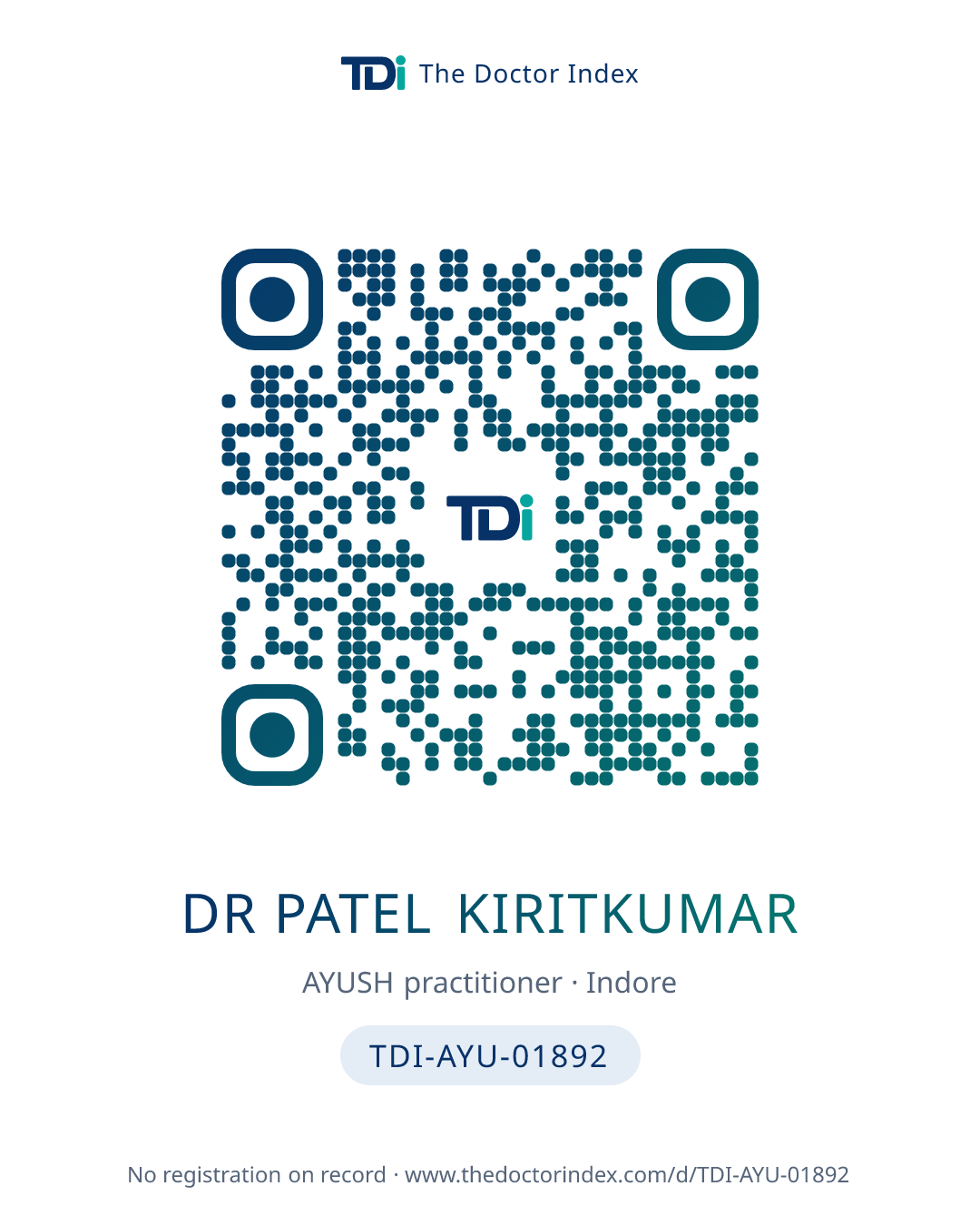 QR card for Dr Patel Kiritkumar, TDI-AYU-01892