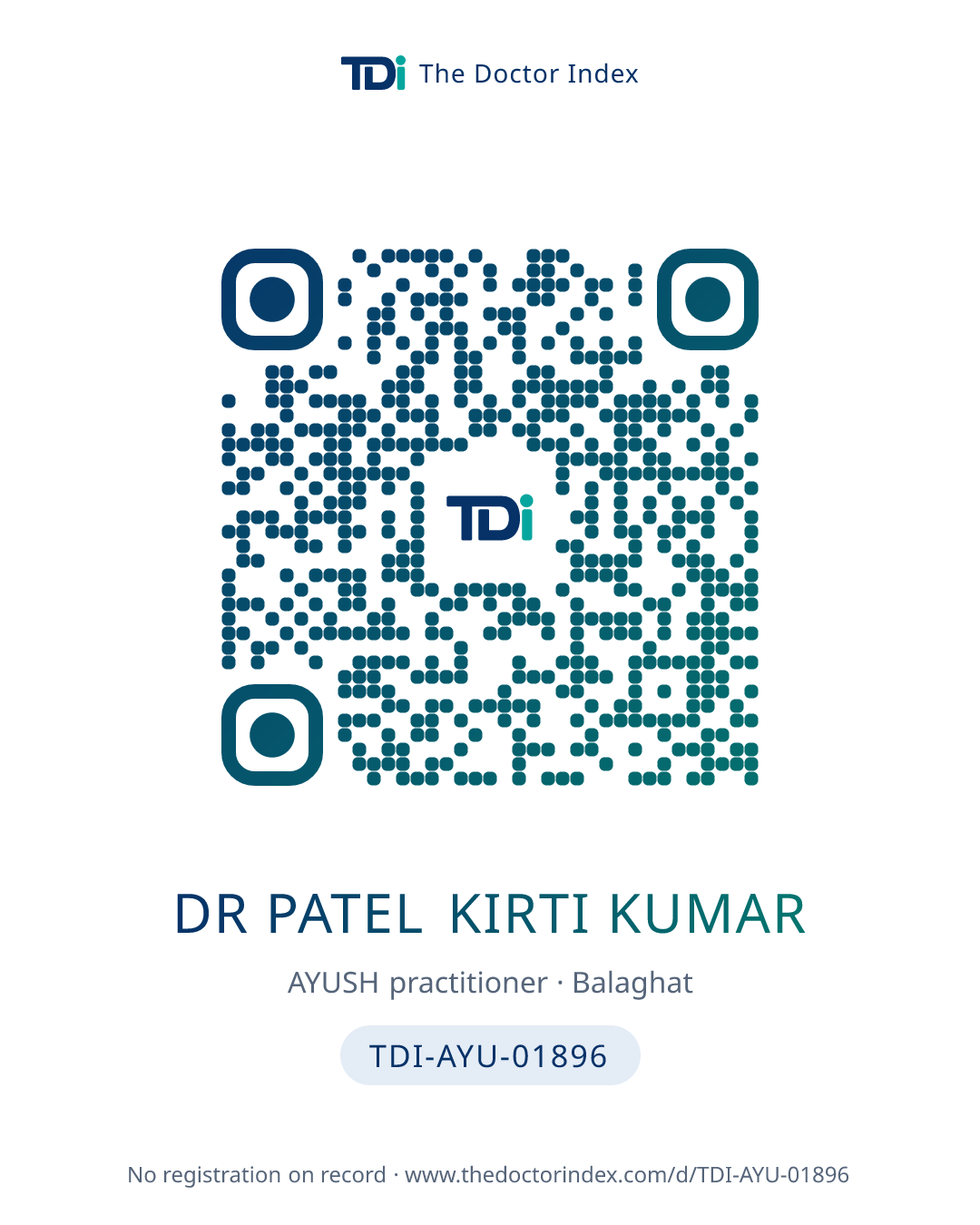 QR card for Dr Patel Kirti Kumar, TDI-AYU-01896