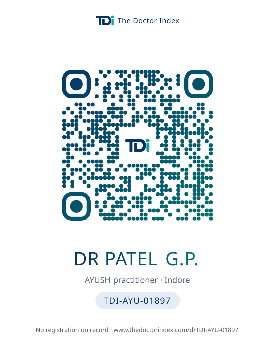 QR card for Dr Patel G.P., TDI-AYU-01897
