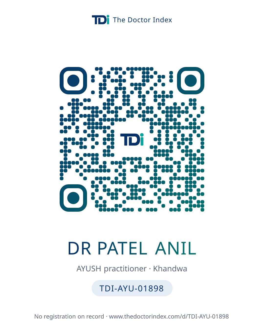 QR card for Dr Patel Anil, TDI-AYU-01898