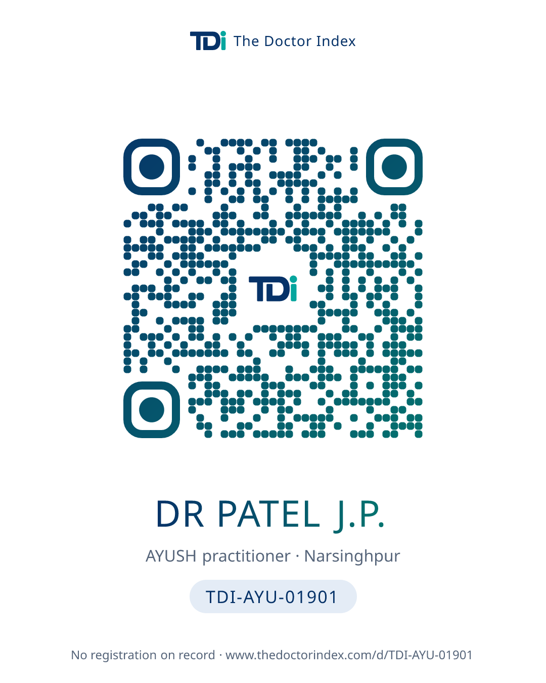 QR card for Dr Patel J.P., TDI-AYU-01901
