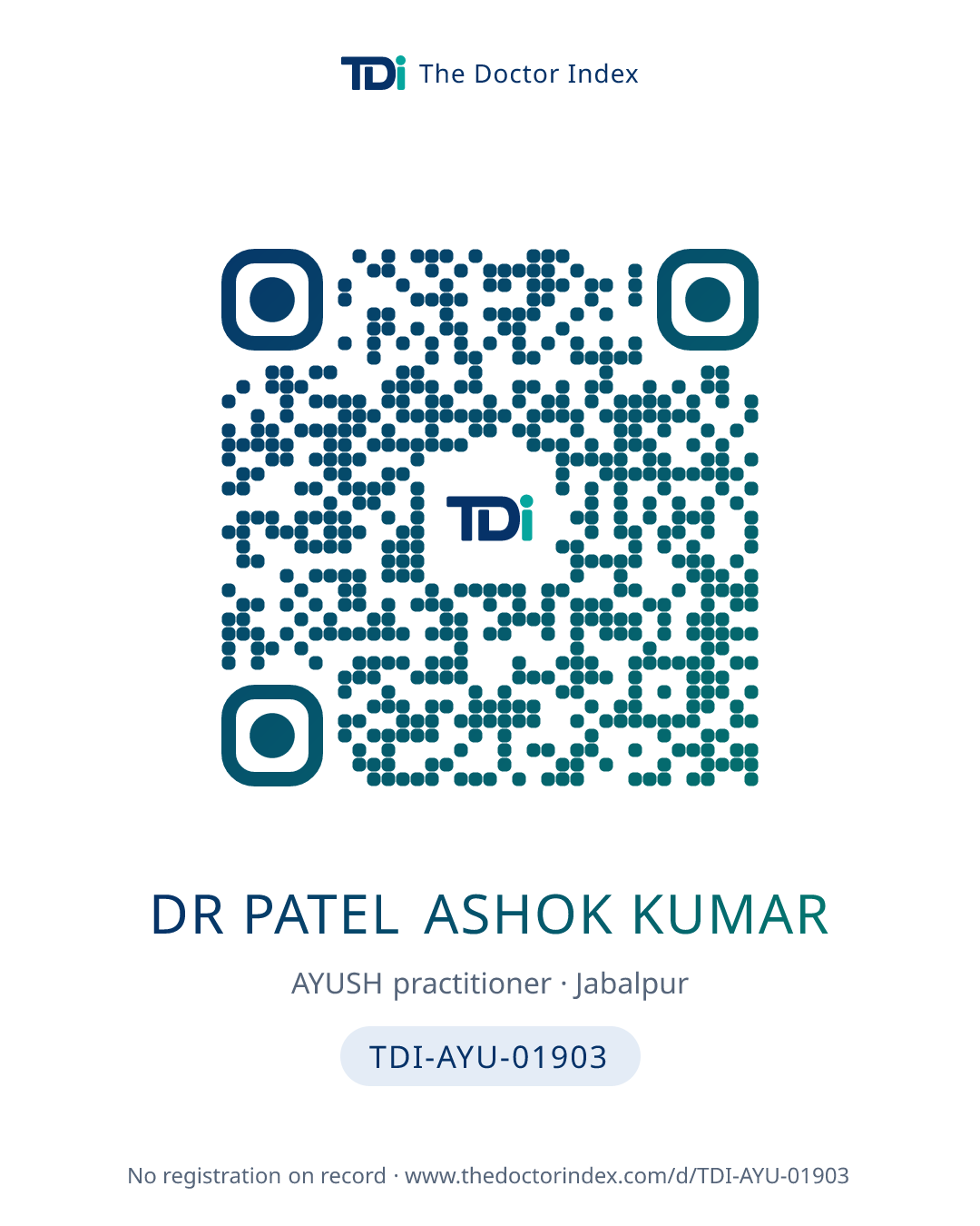 QR card for Dr Patel Ashok Kumar, TDI-AYU-01903