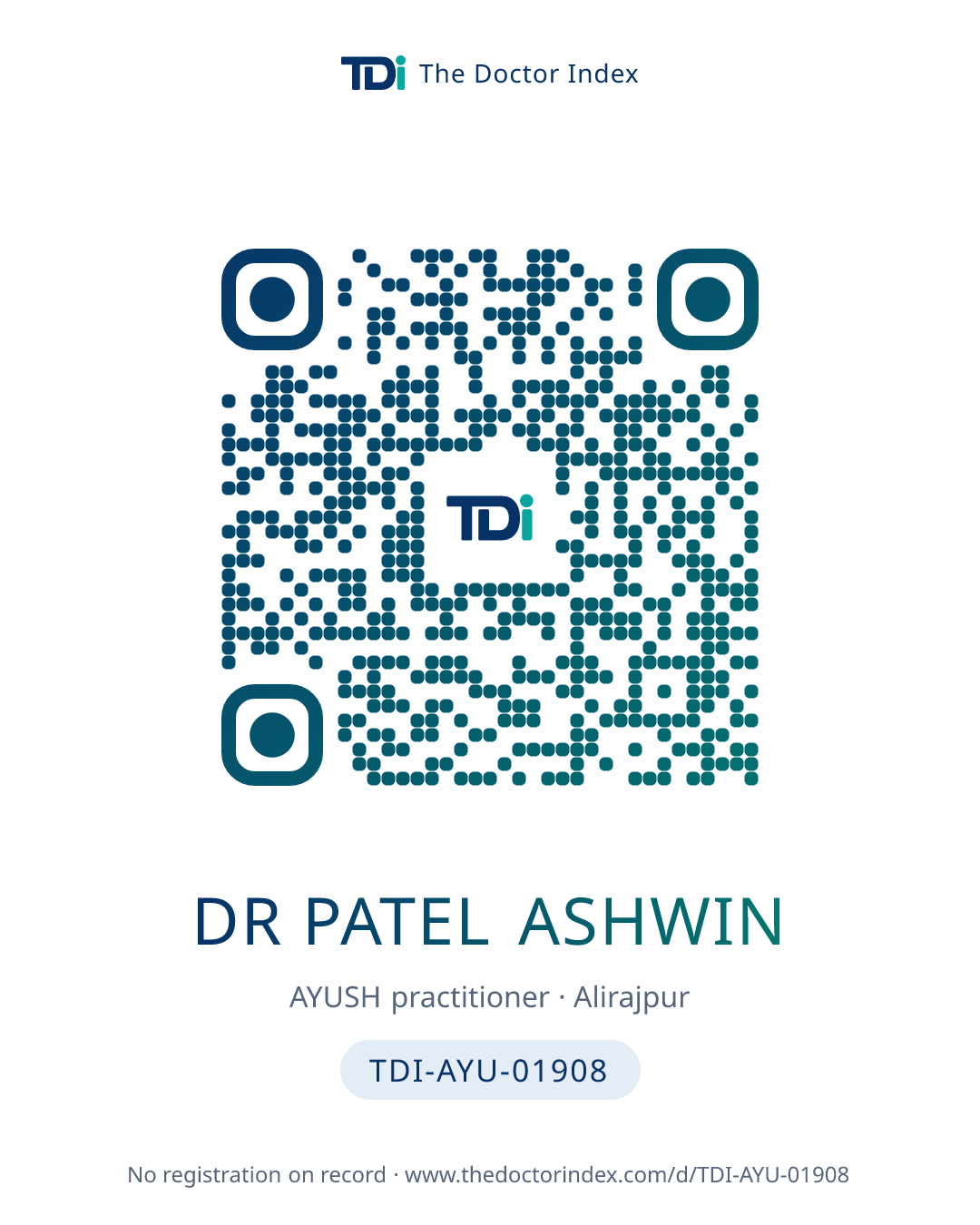 QR card for Dr Patel Ashwin, TDI-AYU-01908