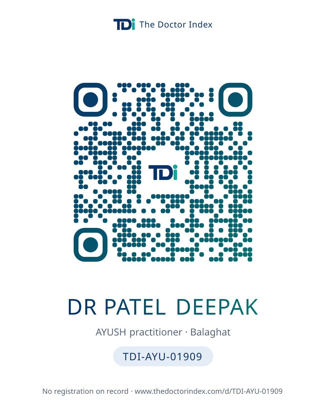 QR card for Dr Patel Deepak, TDI-AYU-01909