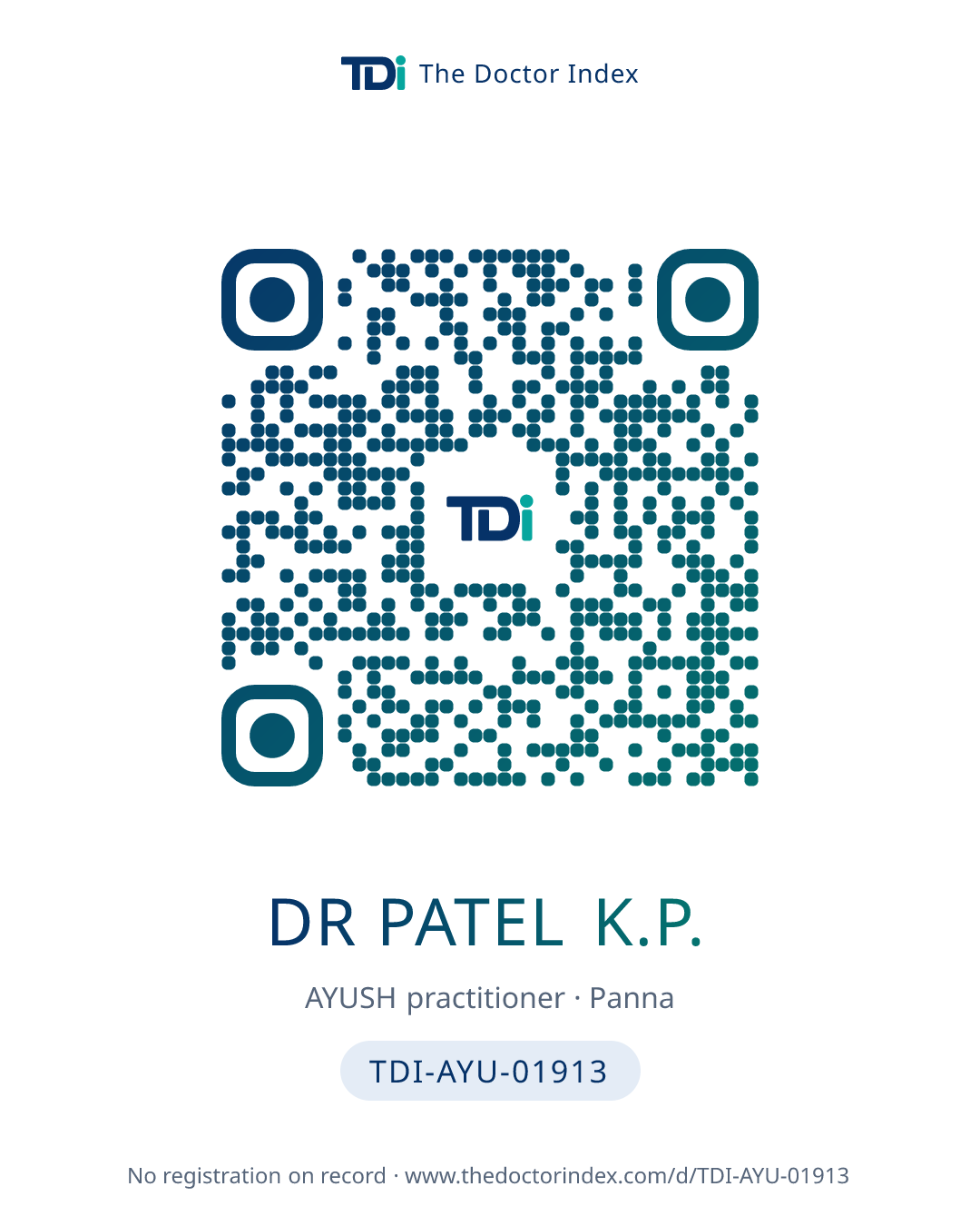 QR card for Dr Patel K.P., TDI-AYU-01913