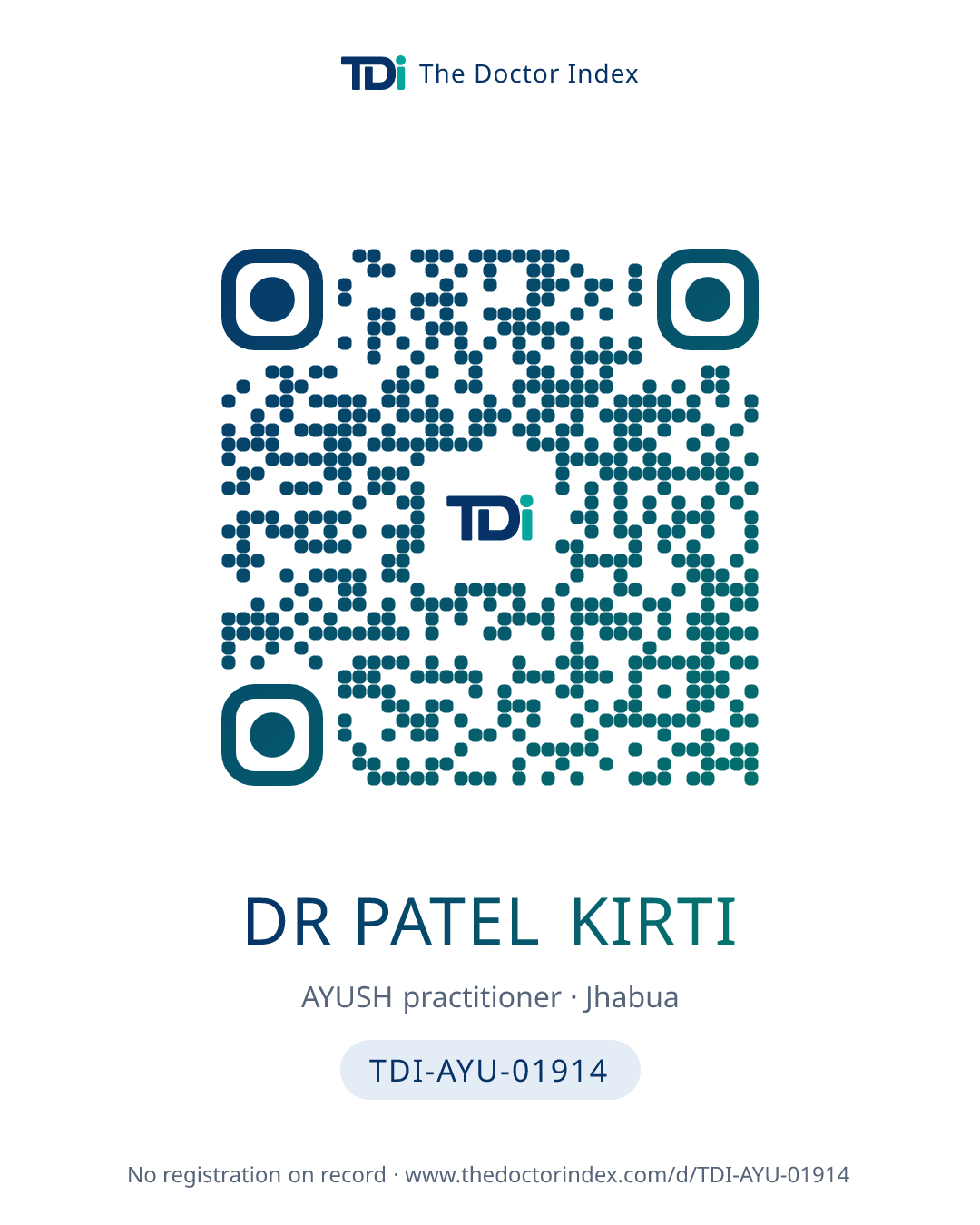 QR card for Dr Patel Kirti, TDI-AYU-01914