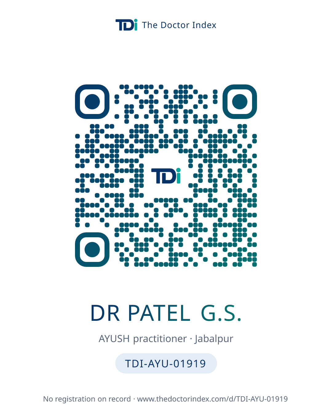 QR card for Dr Patel G.S., TDI-AYU-01919