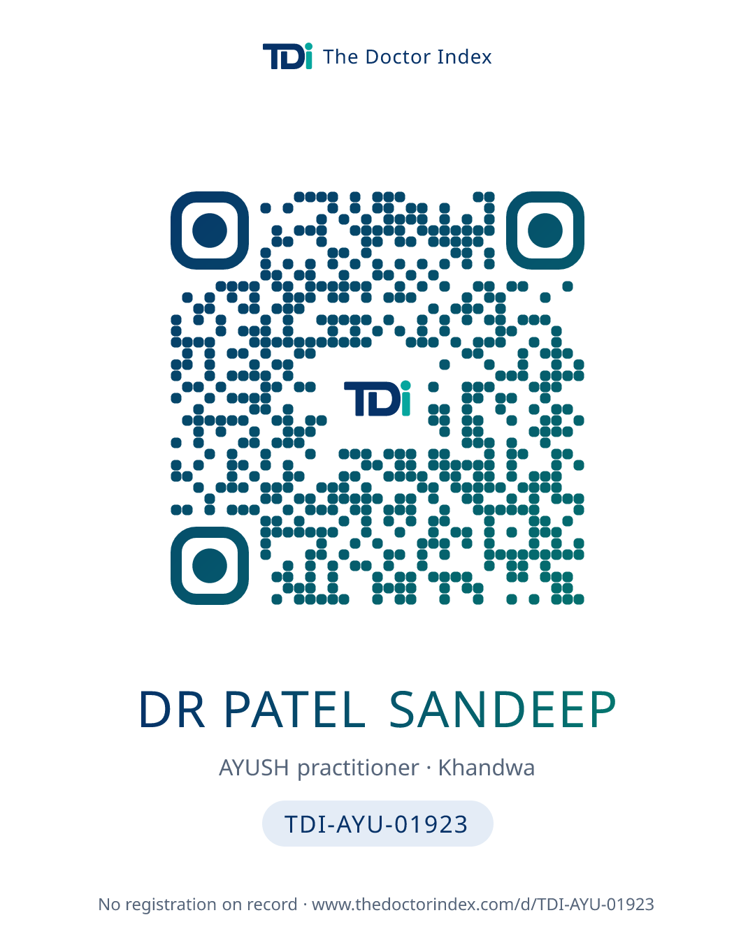 QR card for Dr Patel Sandeep, TDI-AYU-01923