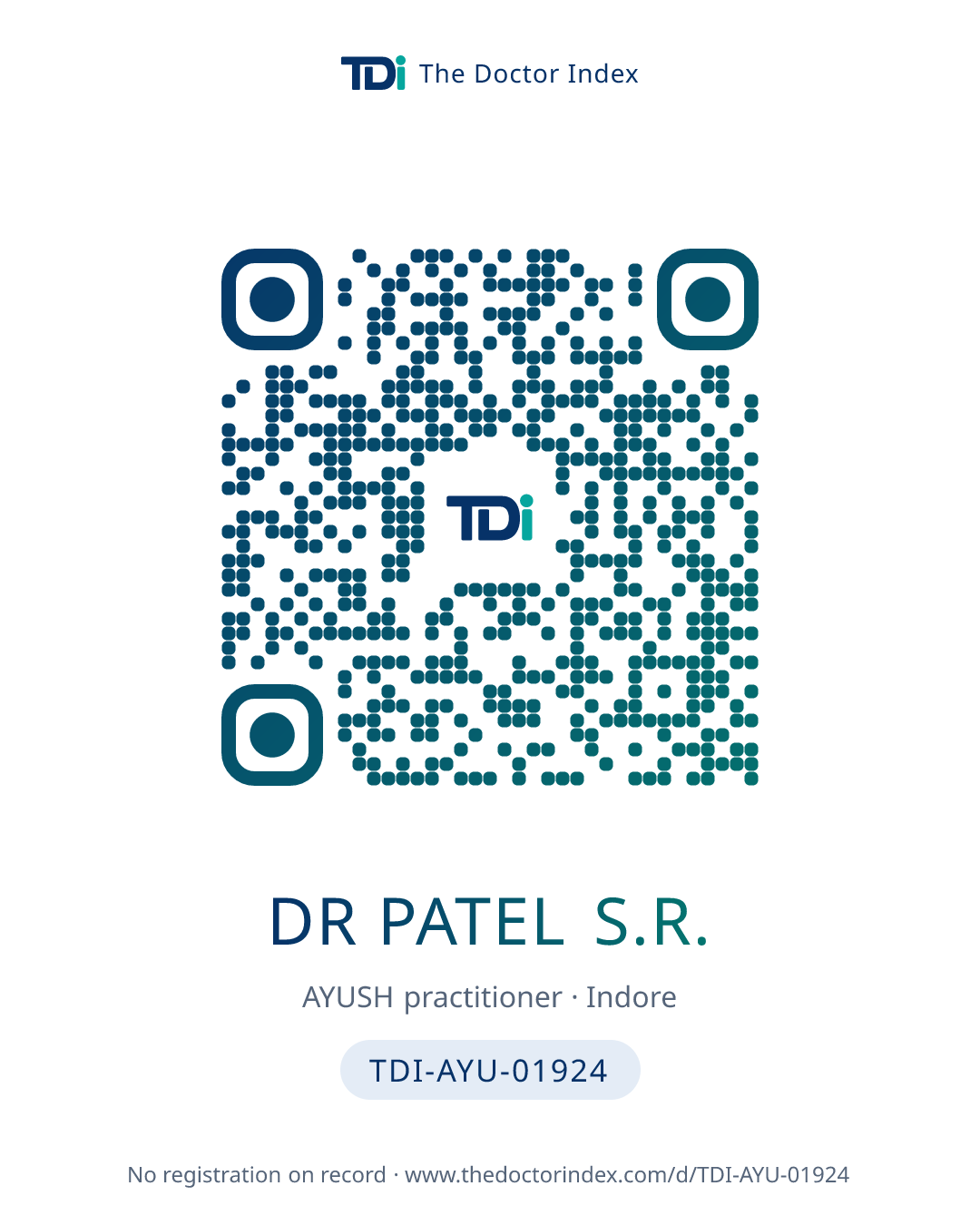 QR card for Dr Patel S.R., TDI-AYU-01924