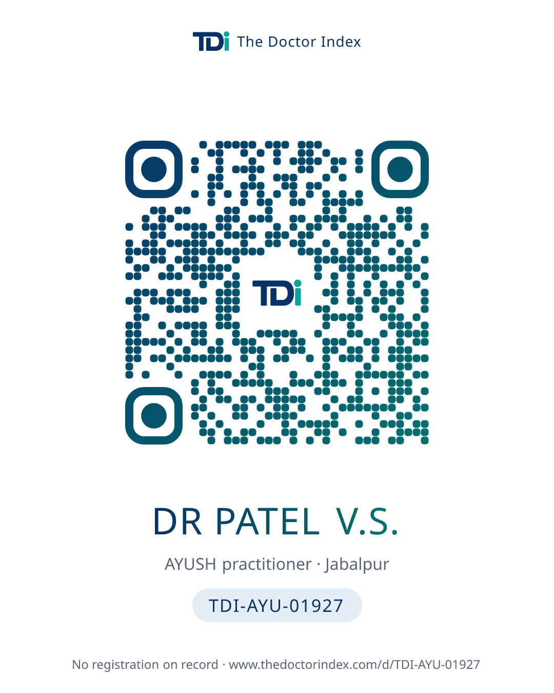QR card for Dr Patel V.S., TDI-AYU-01927