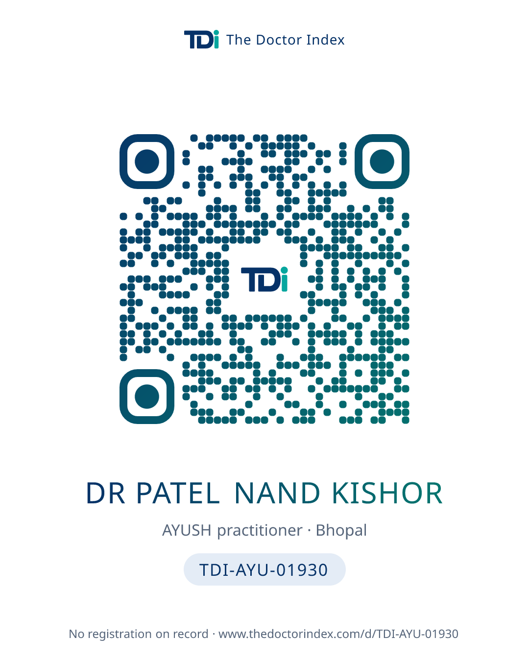 QR card for Dr Patel Nand Kishor, TDI-AYU-01930