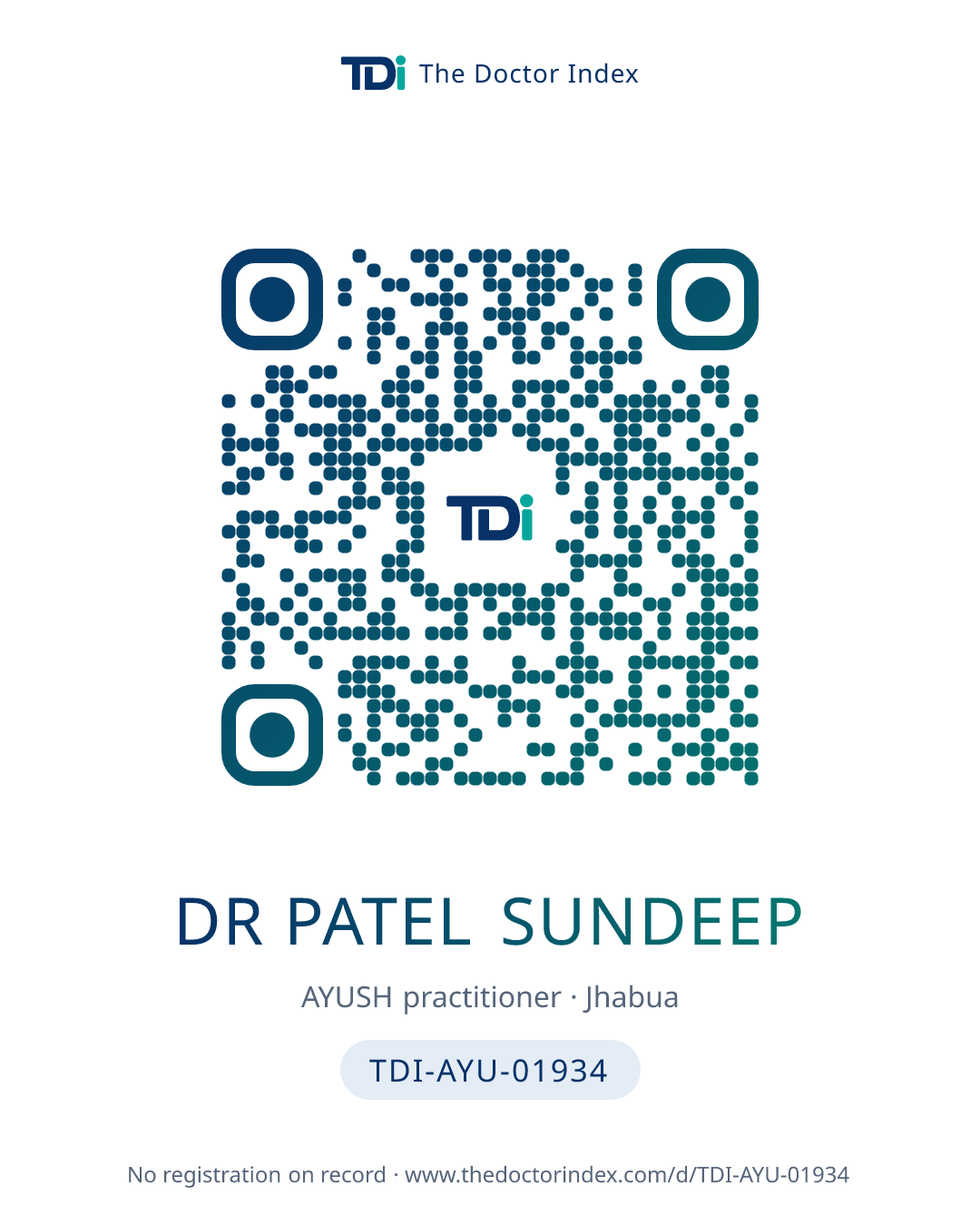QR card for Dr Patel Sundeep, TDI-AYU-01934