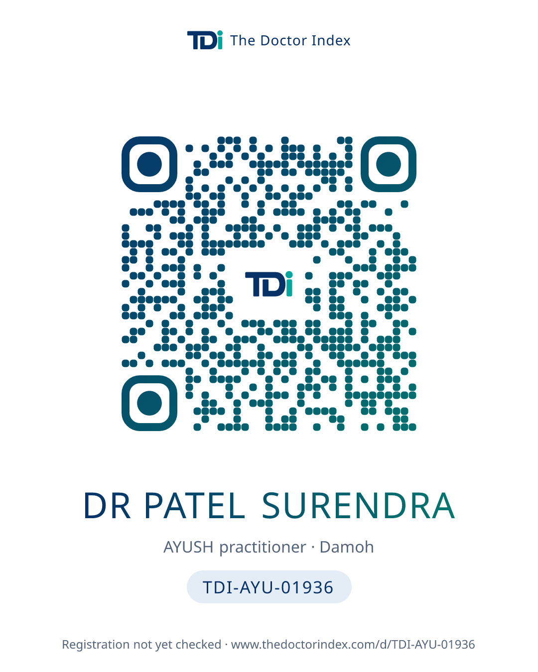 QR card for Dr Patel Surendra, TDI-AYU-01936