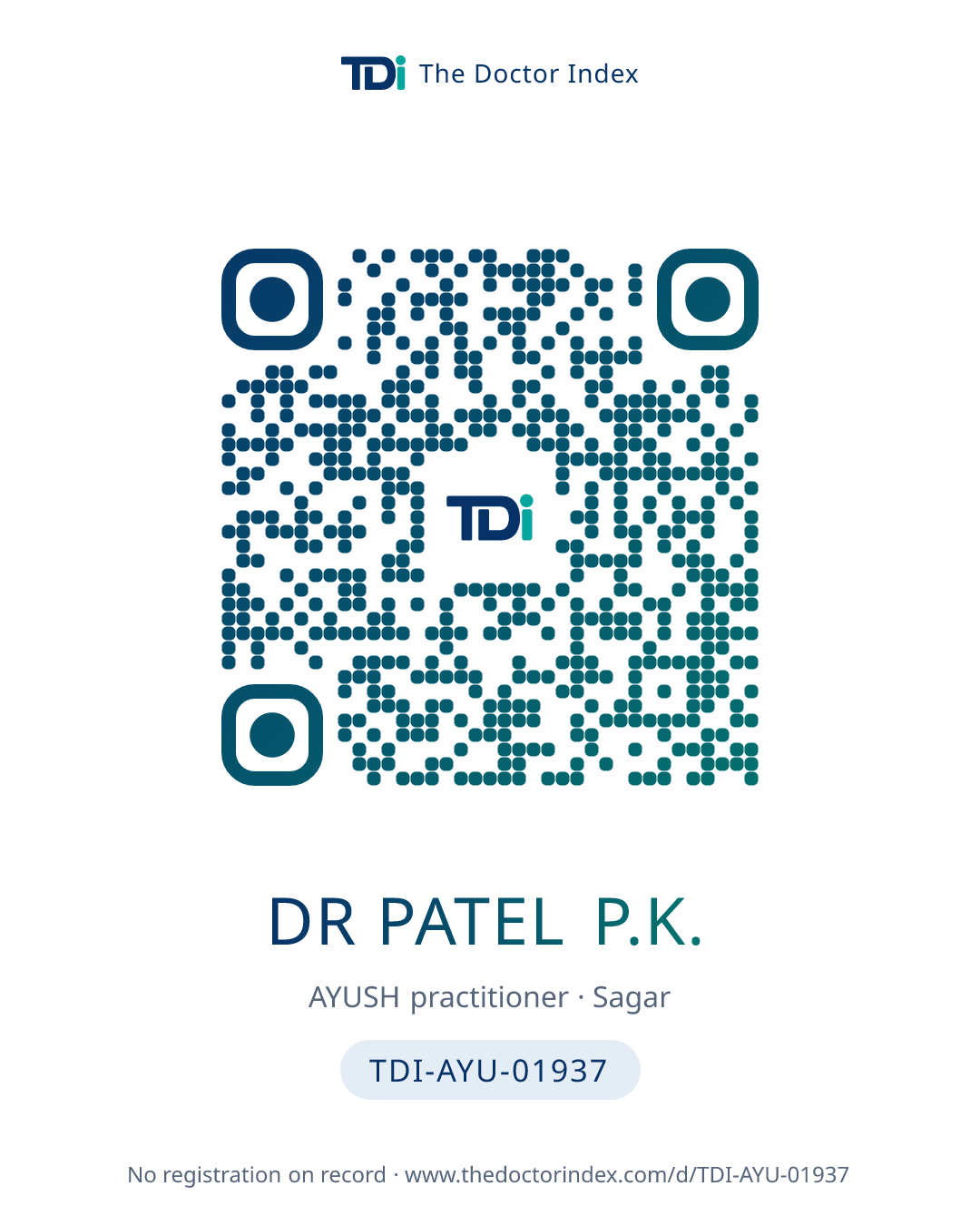 QR card for Dr Patel P.K., TDI-AYU-01937