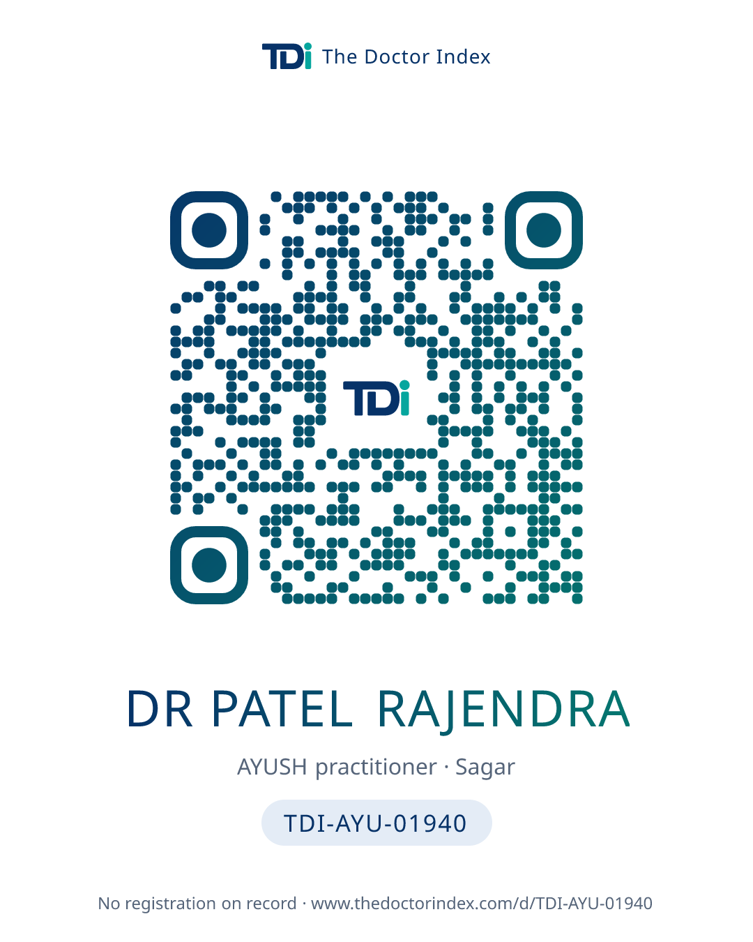 QR card for Dr Patel Rajendra, TDI-AYU-01940