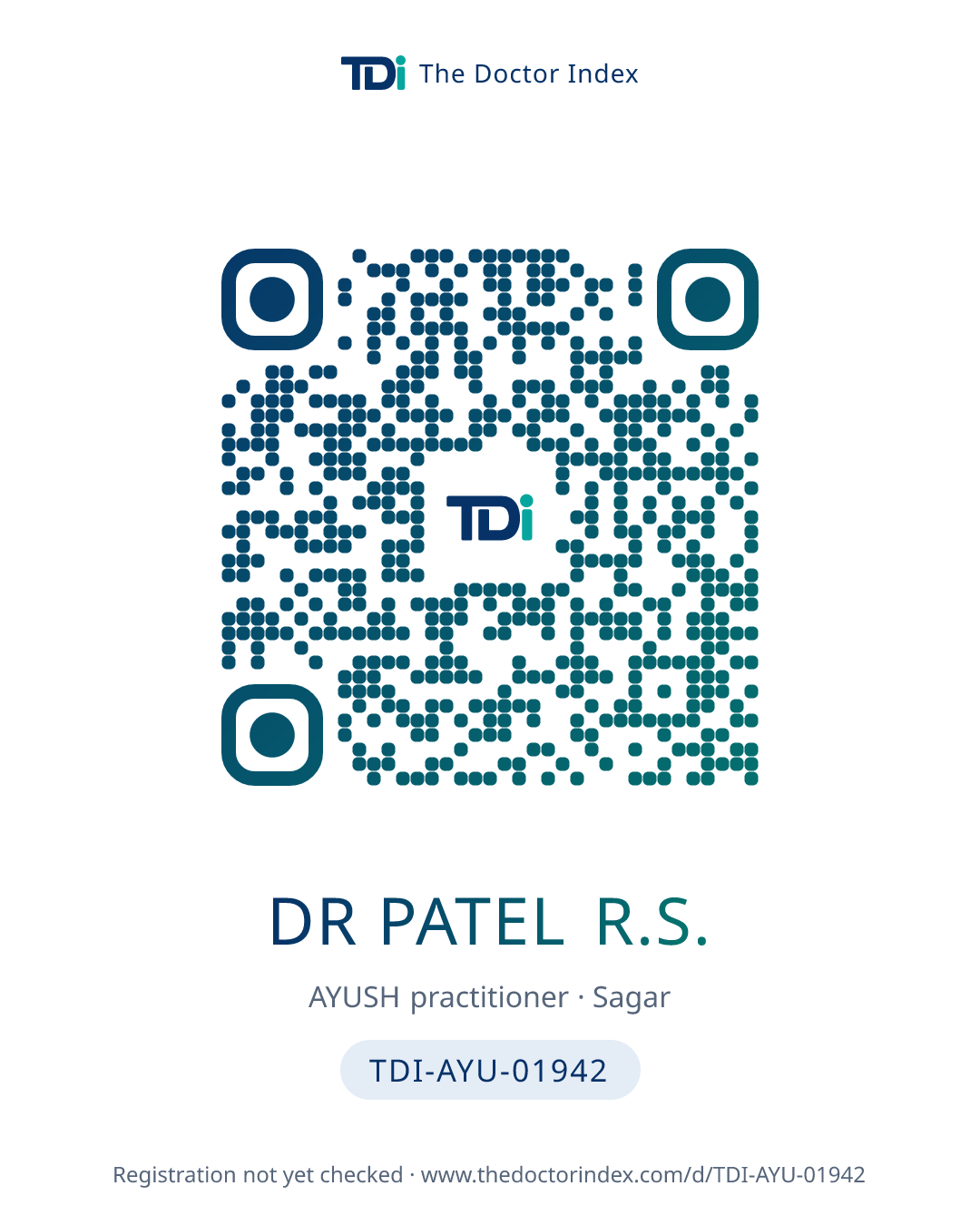 QR card for Dr Patel R.S., TDI-AYU-01942