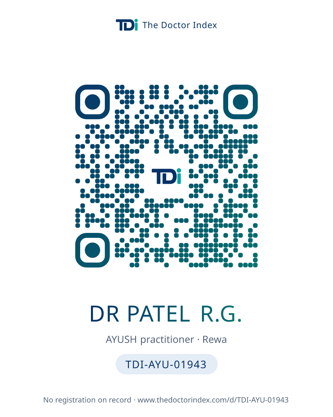 QR card for Dr Patel R.G., TDI-AYU-01943