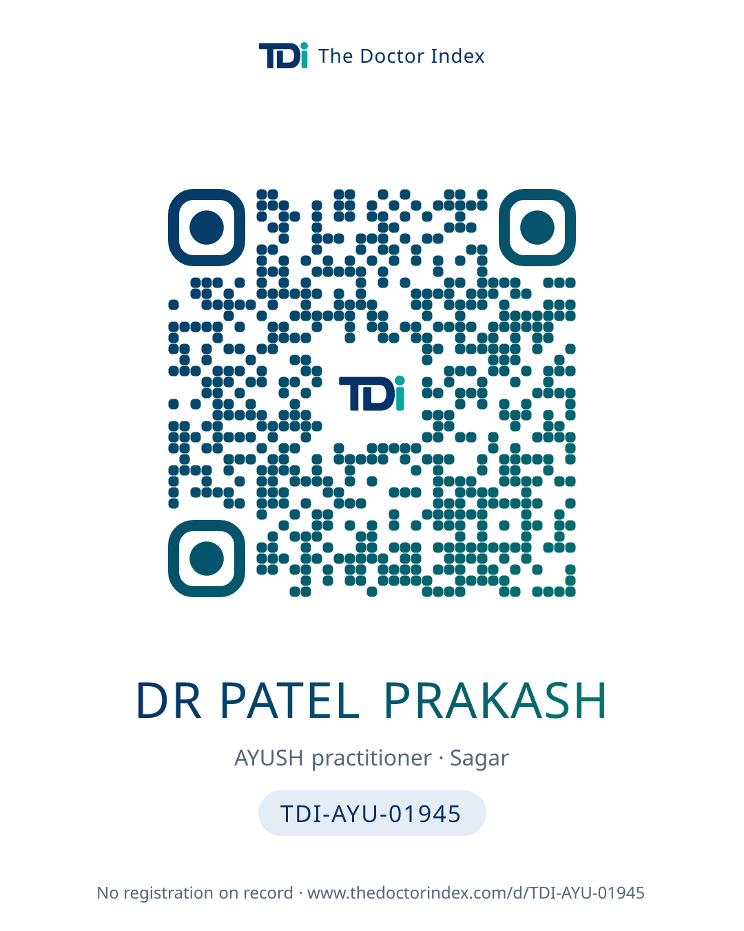 QR card for Dr Patel Prakash, TDI-AYU-01945