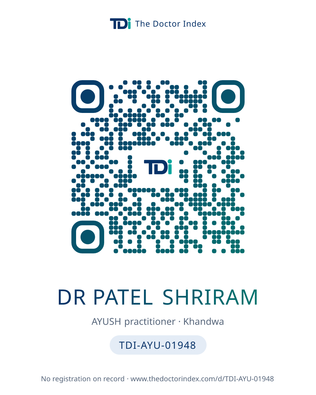 QR card for Dr Patel Shriram, TDI-AYU-01948
