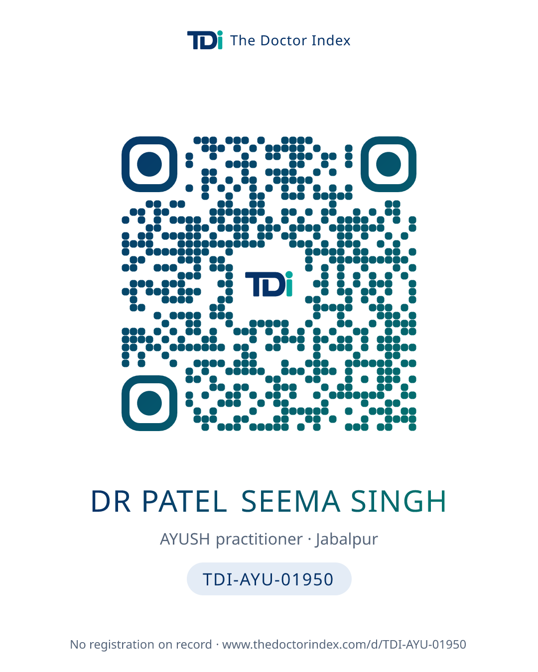 QR card for Dr Patel Seema Singh, TDI-AYU-01950