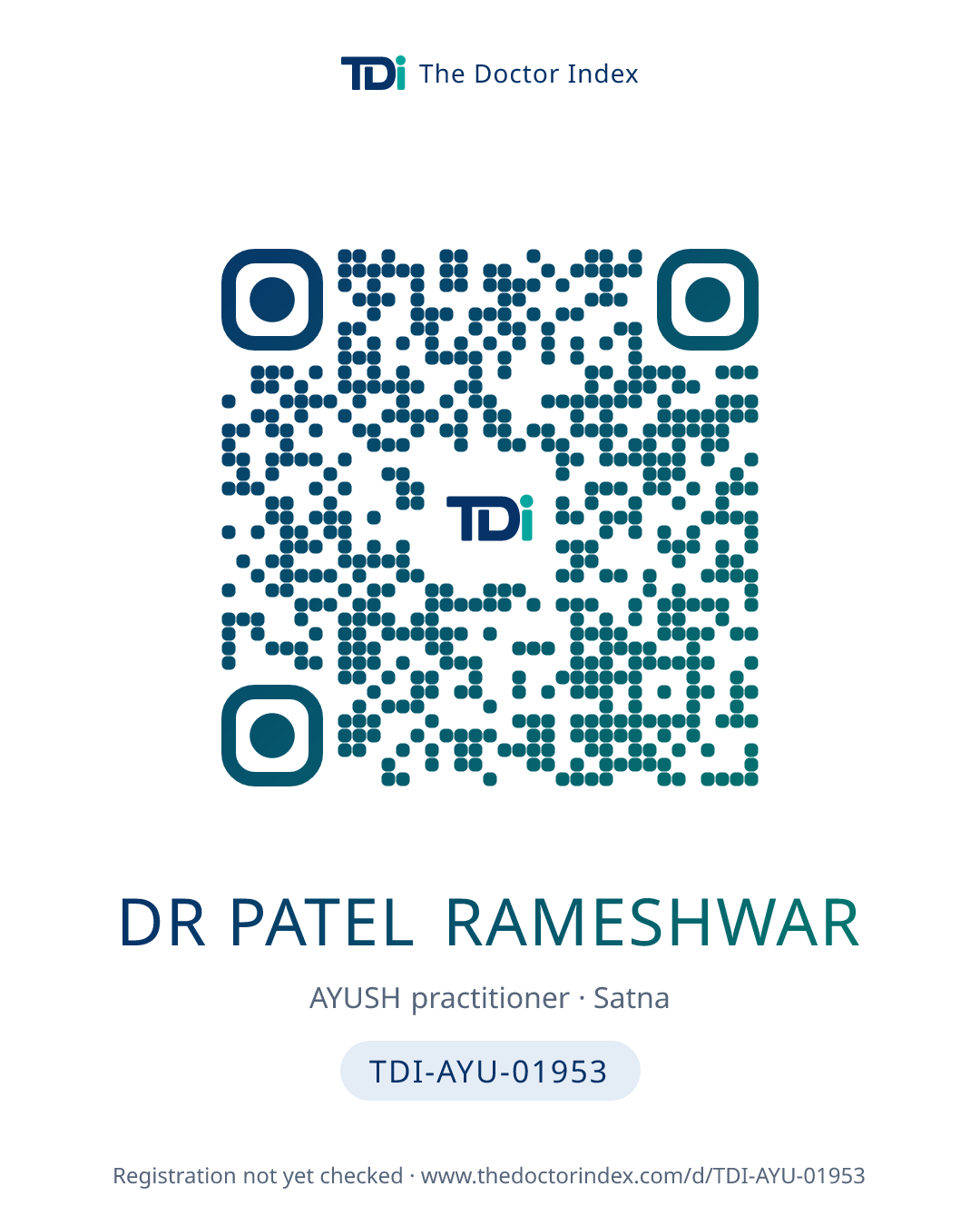 QR card for Dr Patel Rameshwar, TDI-AYU-01953
