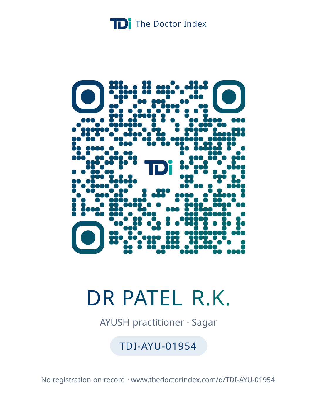 QR card for Dr Patel R.K., TDI-AYU-01954