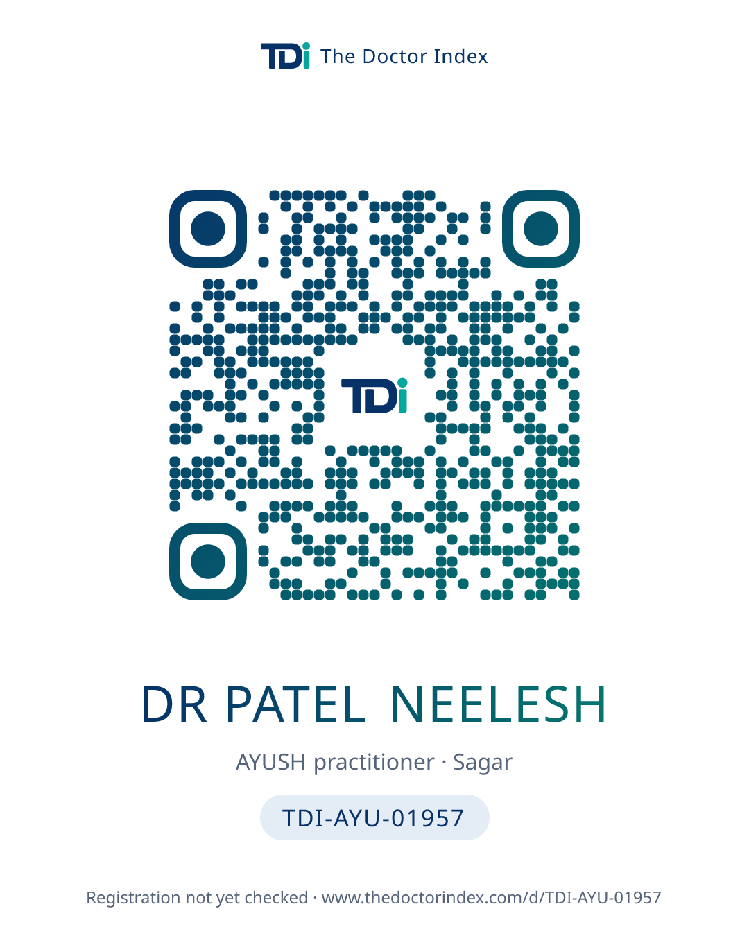 QR card for Dr Patel Neelesh, TDI-AYU-01957