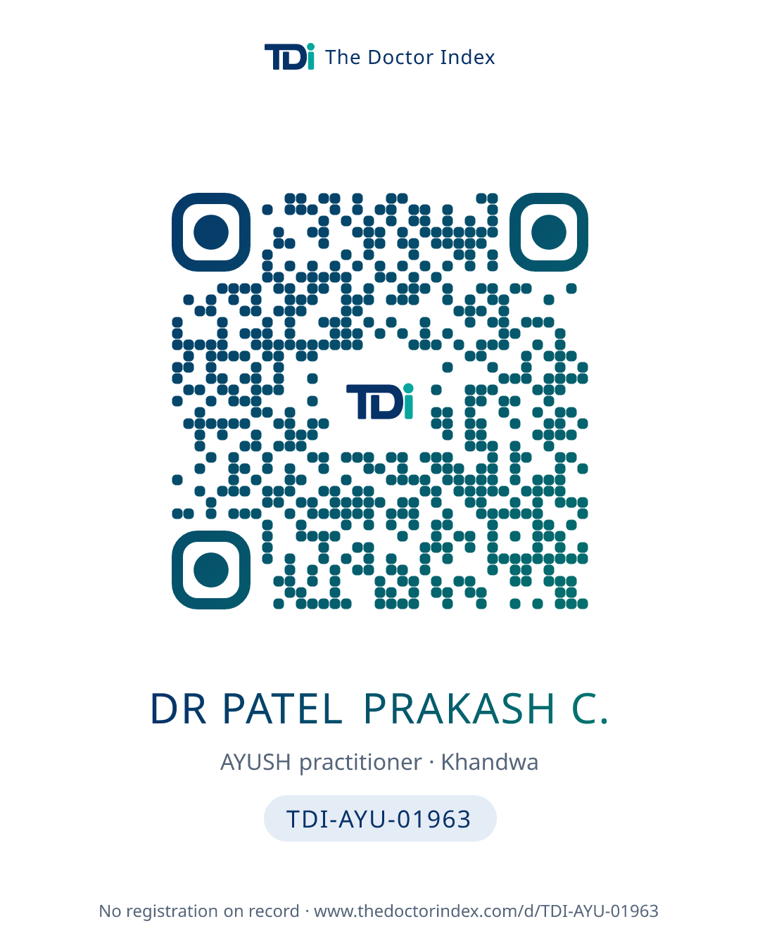 QR card for Dr Patel Prakash C., TDI-AYU-01963