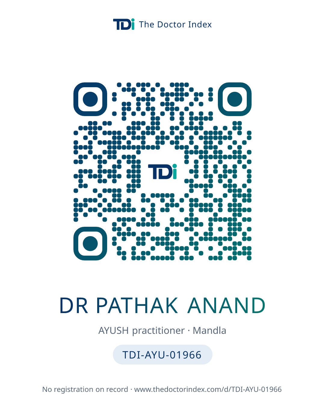 QR card for Dr Pathak Anand, TDI-AYU-01966