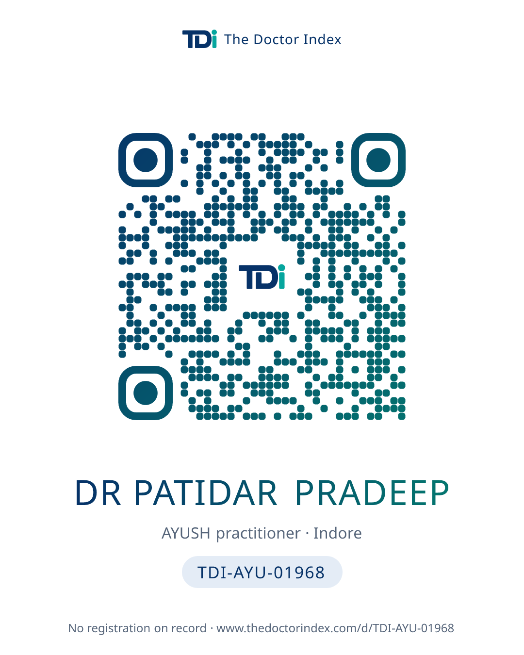 QR card for Dr Patidar Pradeep, TDI-AYU-01968