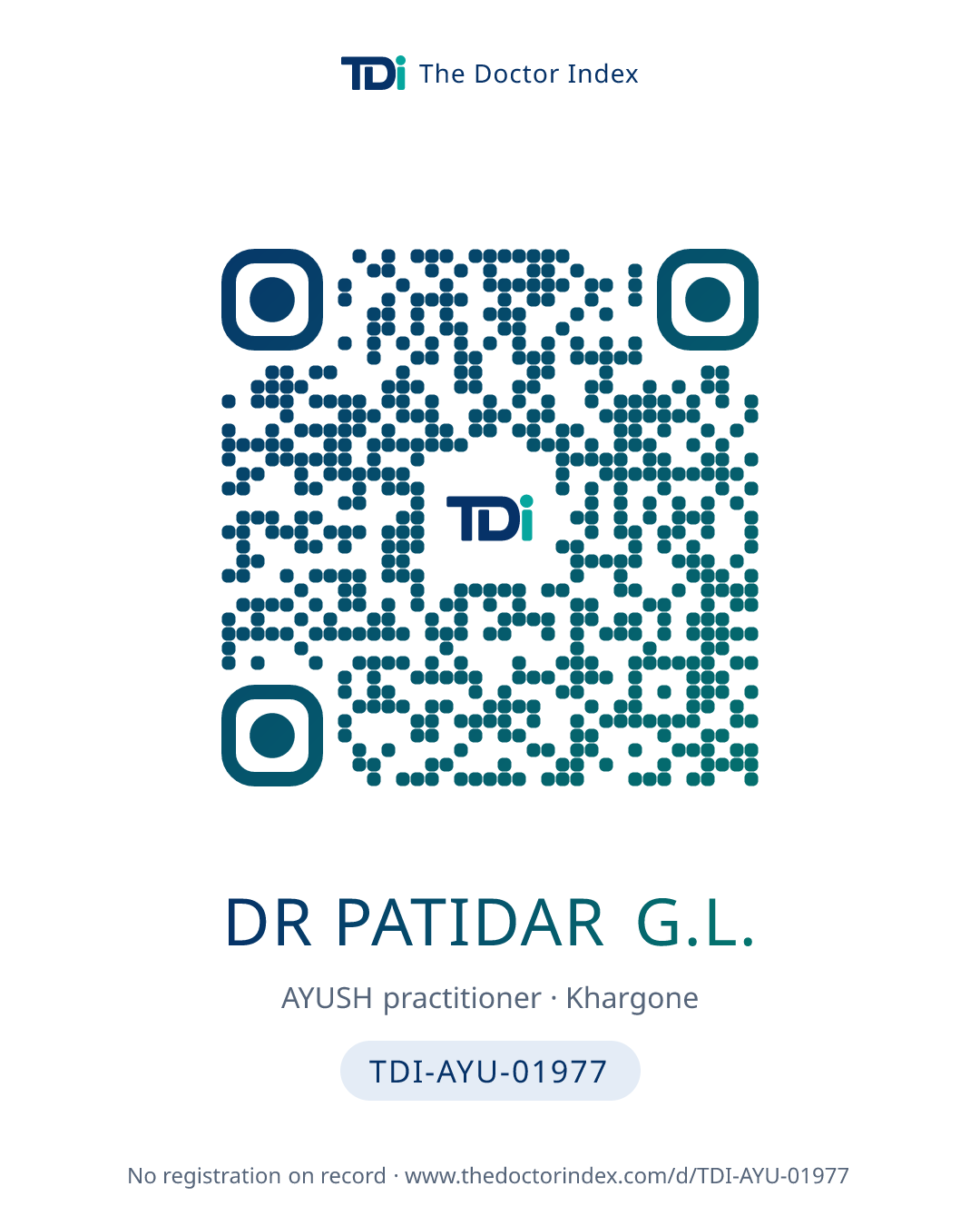 QR card for Dr Patidar G.L., TDI-AYU-01977