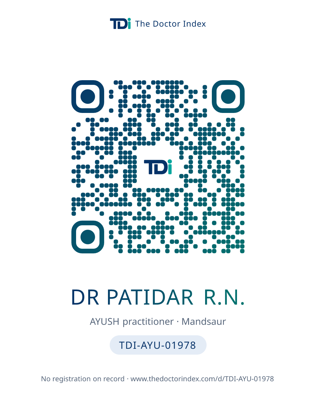 QR card for Dr Patidar R.N., TDI-AYU-01978