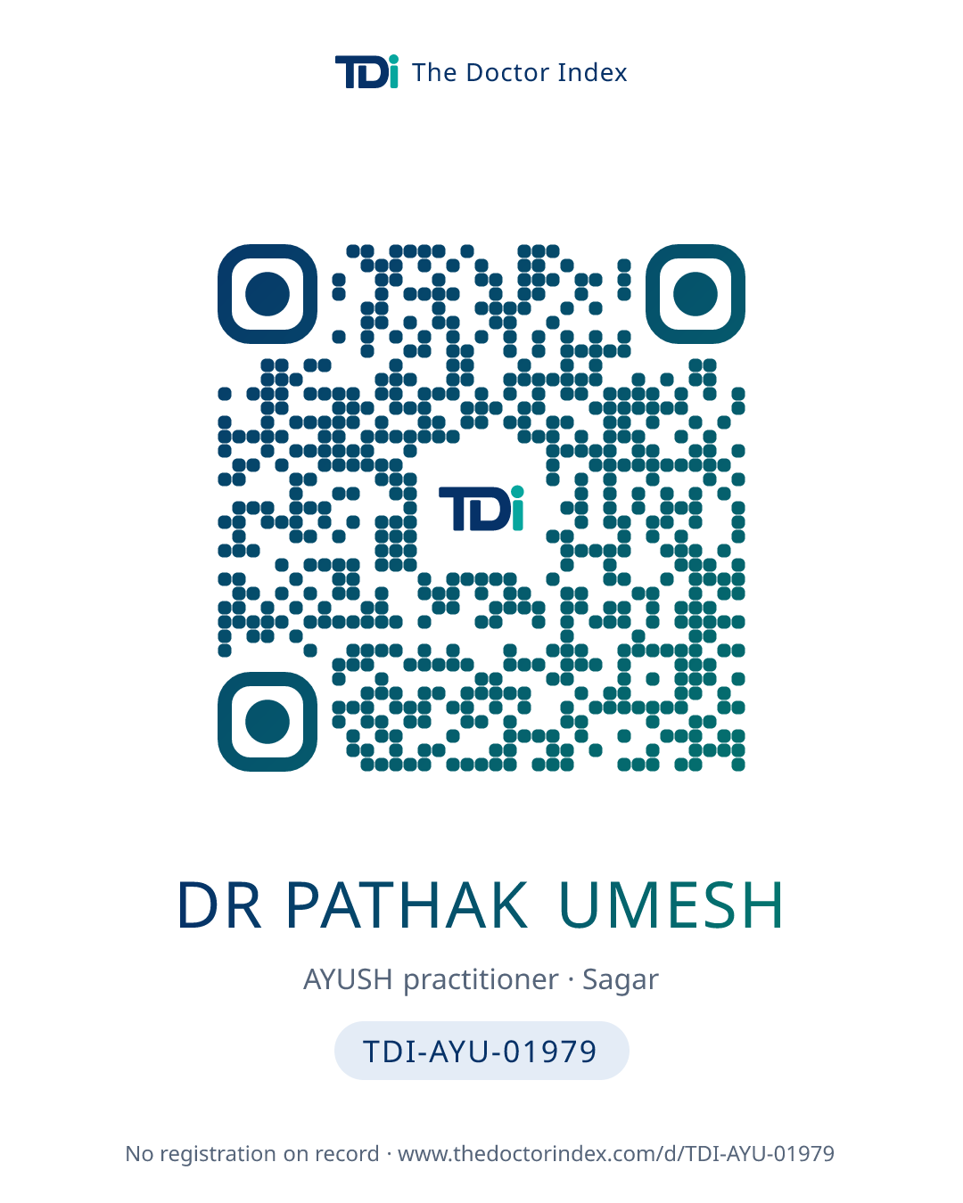 QR card for Dr Pathak Umesh, TDI-AYU-01979
