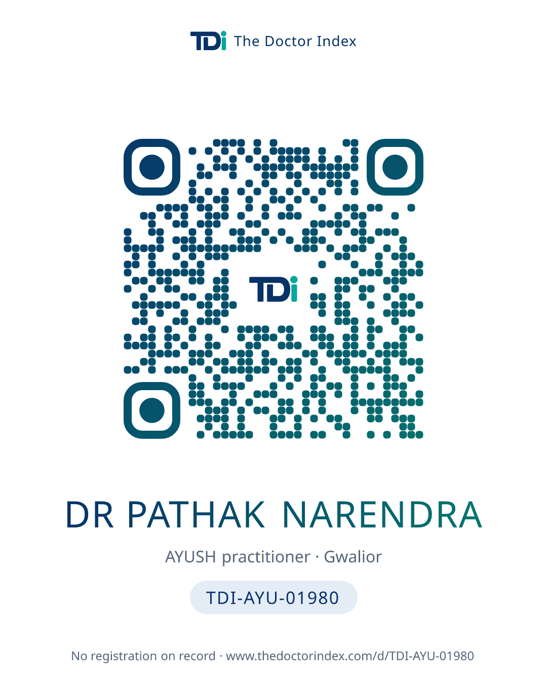 QR card for Dr Pathak Narendra, TDI-AYU-01980