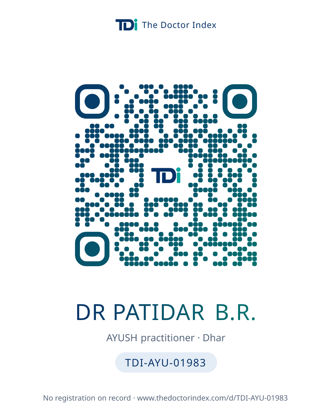 QR card for Dr Patidar B.R., TDI-AYU-01983
