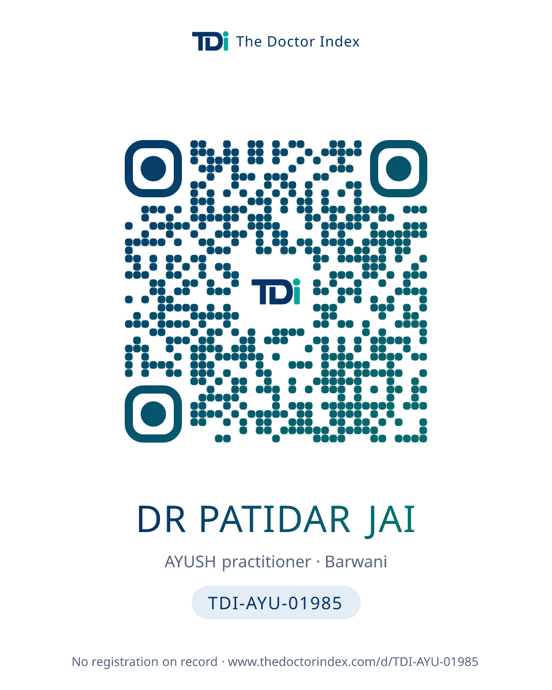 QR card for Dr Patidar Jai, TDI-AYU-01985