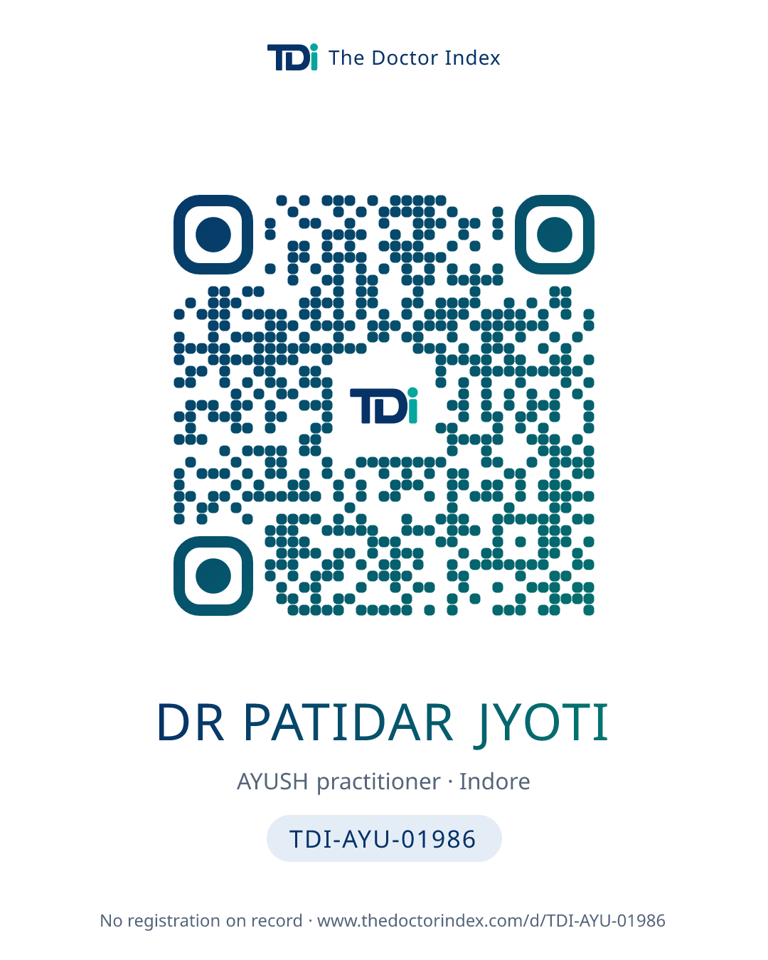 QR card for Dr Patidar Jyoti, TDI-AYU-01986