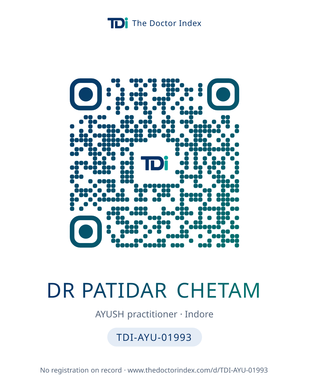 QR card for Dr Patidar Chetam, TDI-AYU-01993