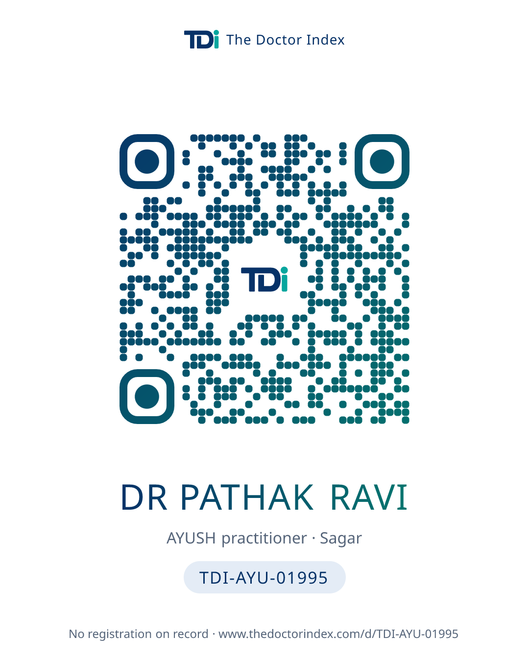 QR card for Dr Pathak Ravi, TDI-AYU-01995