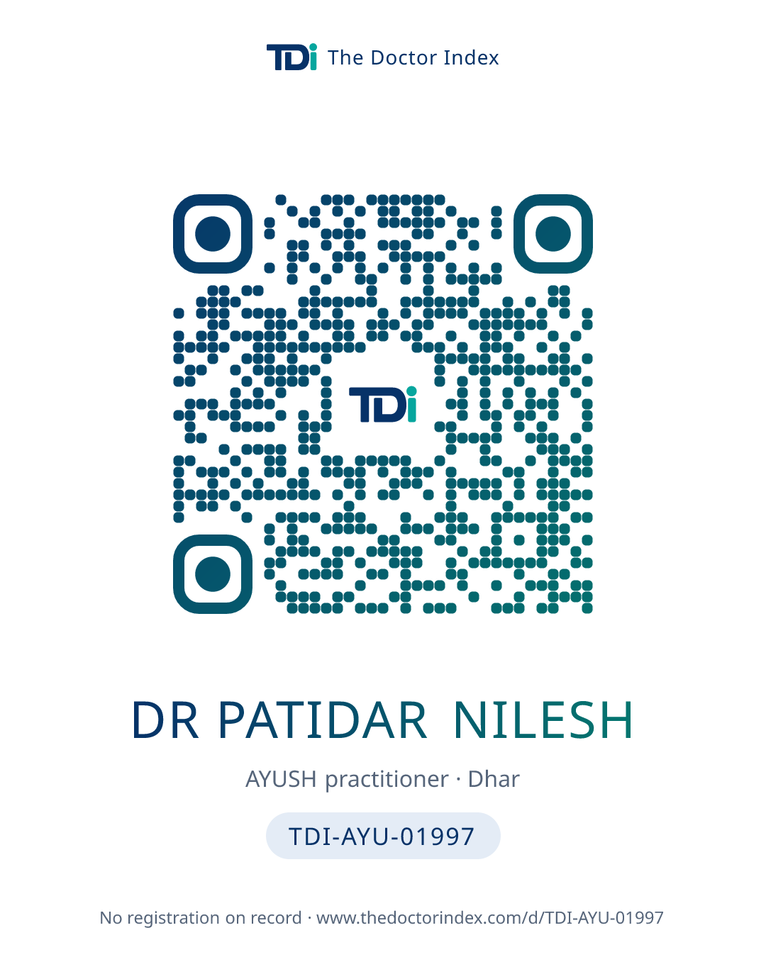 QR card for Dr Patidar Nilesh, TDI-AYU-01997