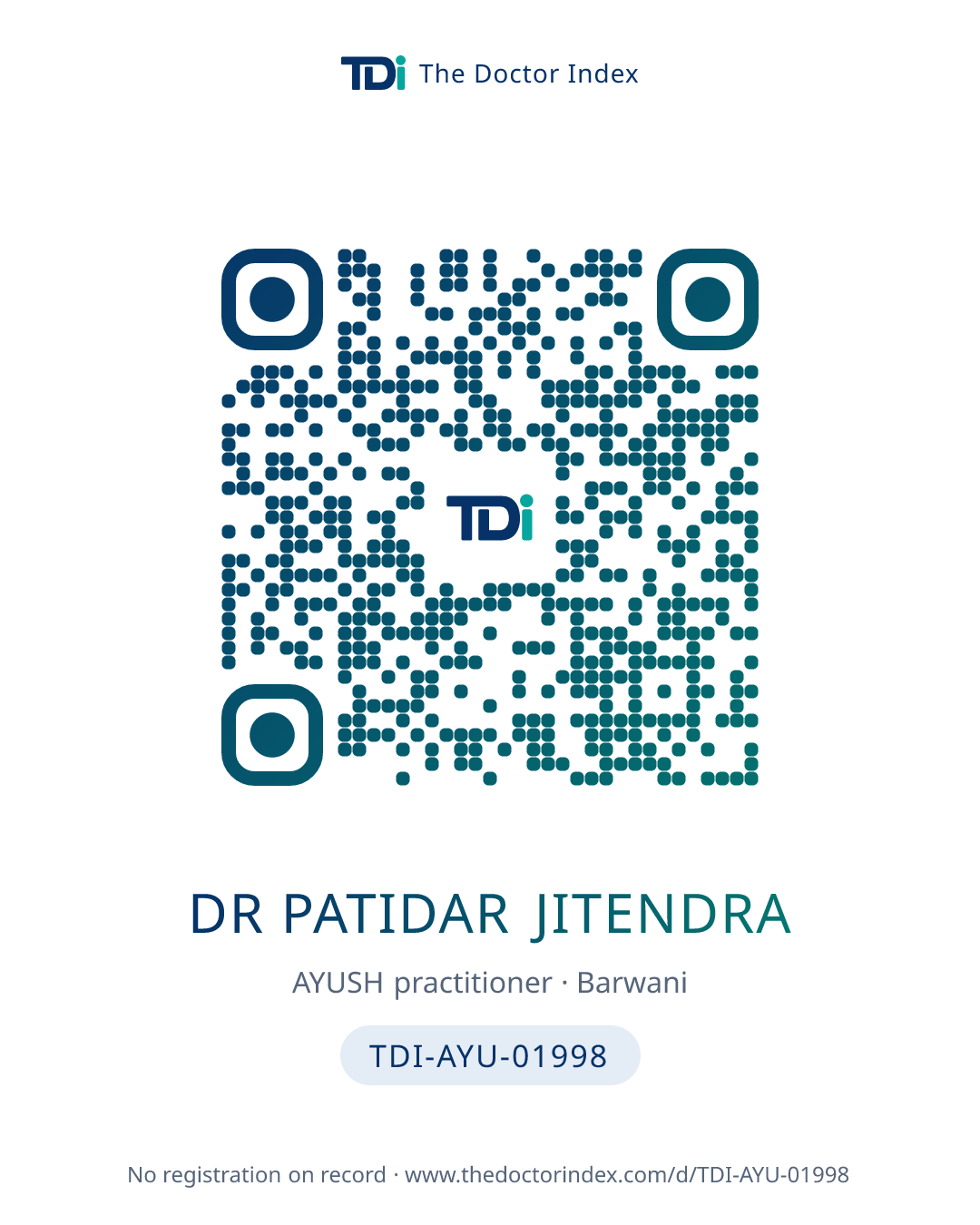 QR card for Dr Patidar Jitendra, TDI-AYU-01998