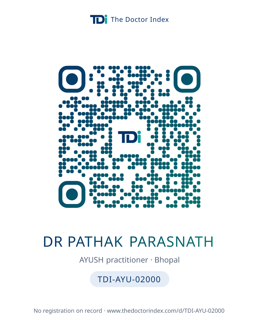 QR card for Dr Pathak Parasnath, TDI-AYU-02000