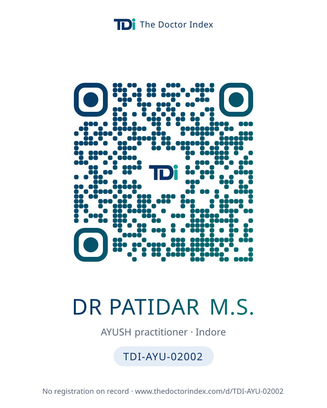 QR card for Dr Patidar M.S., TDI-AYU-02002