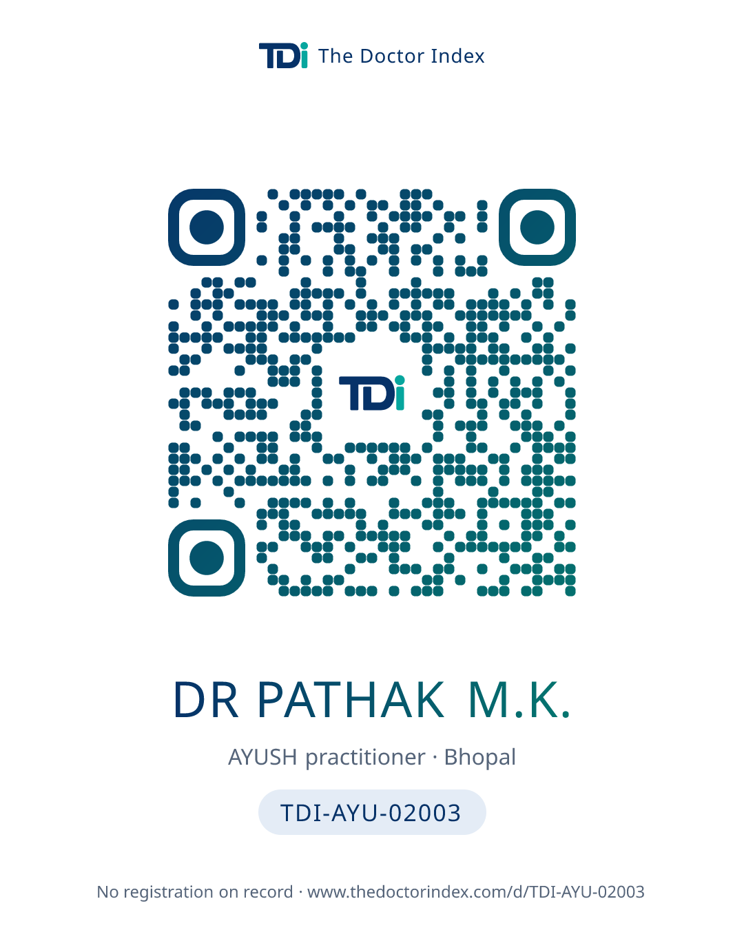 QR card for Dr Pathak M.K., TDI-AYU-02003