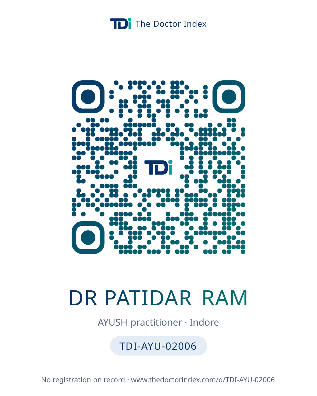 QR card for Dr Patidar Ram, TDI-AYU-02006