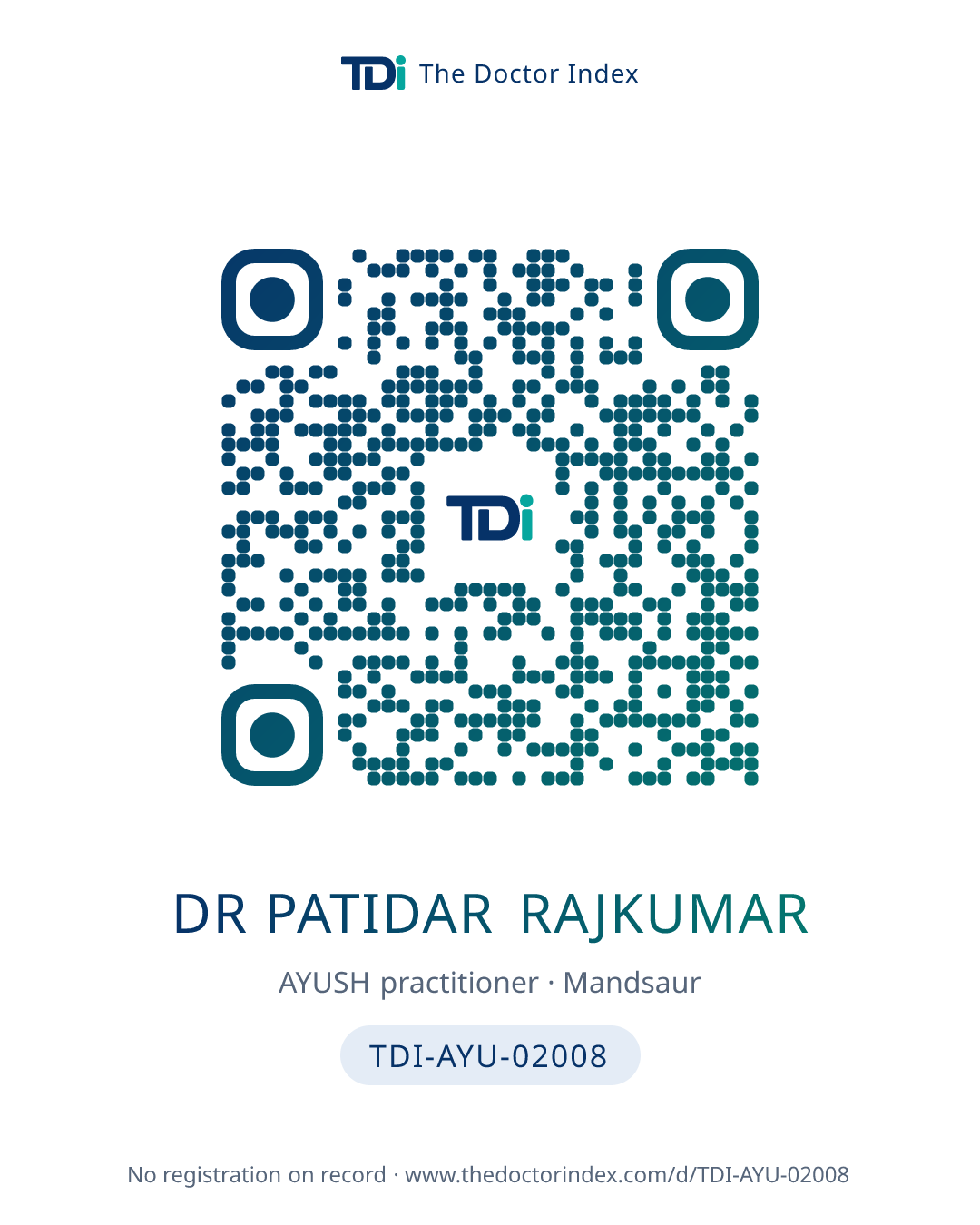 QR card for Dr Patidar Rajkumar, TDI-AYU-02008
