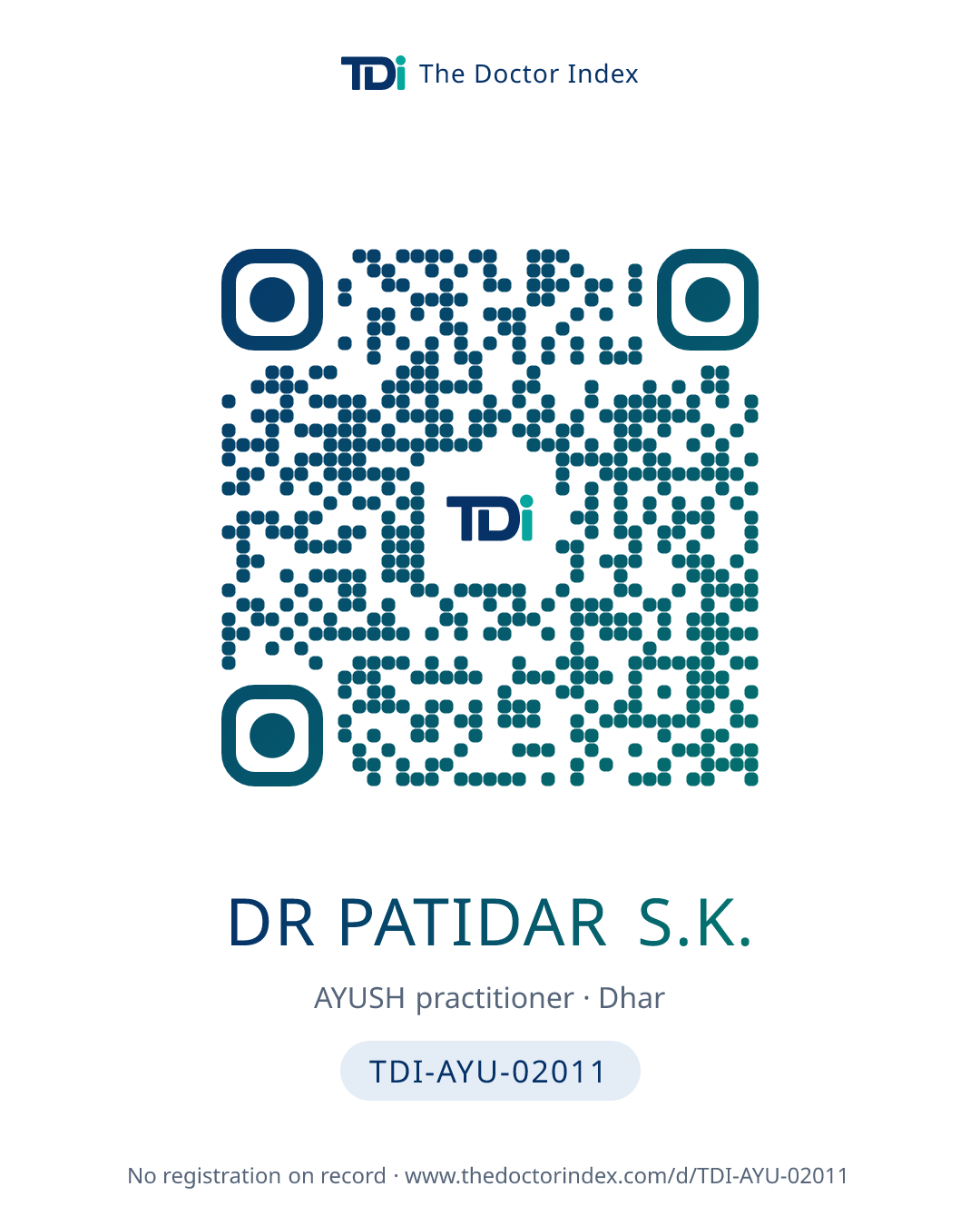 QR card for Dr Patidar S.K., TDI-AYU-02011