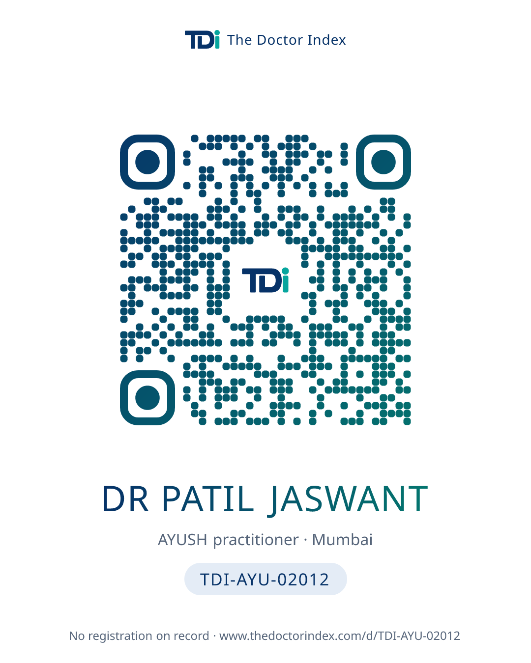 QR card for Dr Patil Jaswant, TDI-AYU-02012