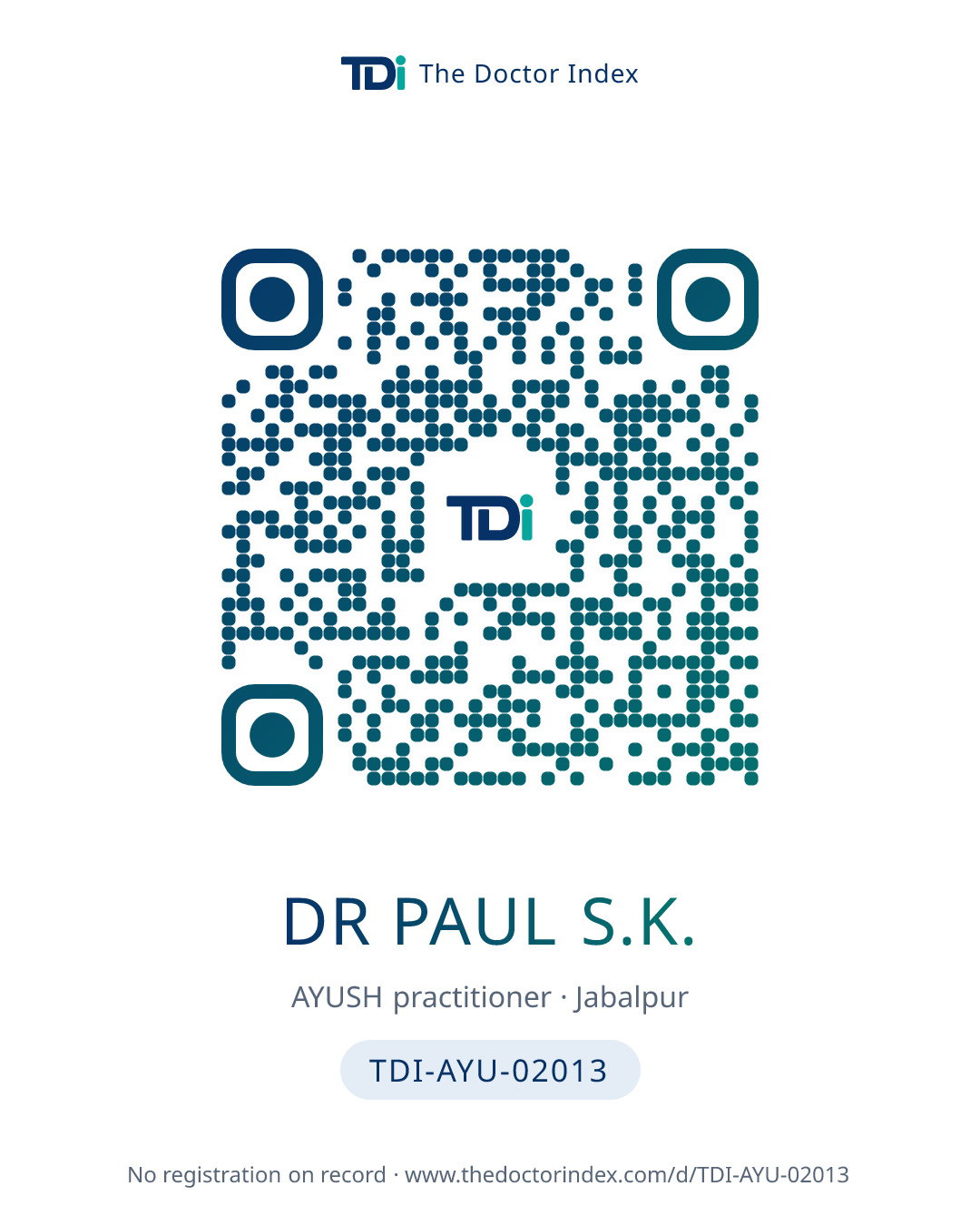 QR card for Dr Paul S.K., TDI-AYU-02013