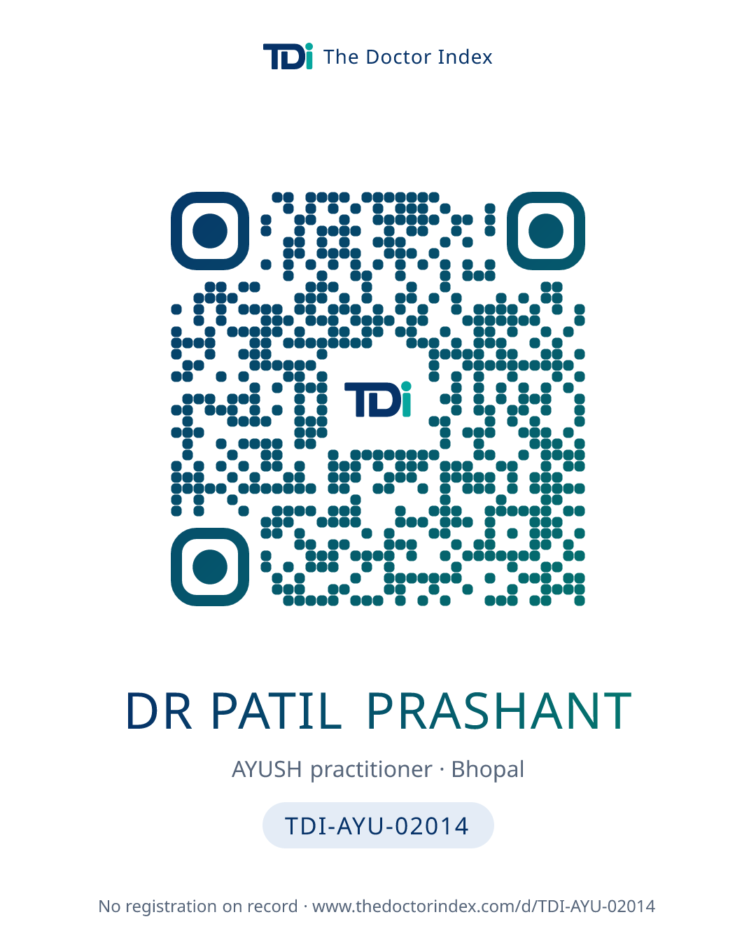QR card for Dr Patil Prashant, TDI-AYU-02014